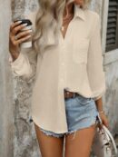 Camisa Casual Manga Larga con Botones Frontales y Bolsillo