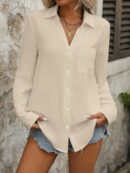 Camisa Casual Manga Larga con Botones Frontales y Bolsillo
