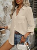 Camisa Casual Manga Larga con Botones Frontales y Bolsillo