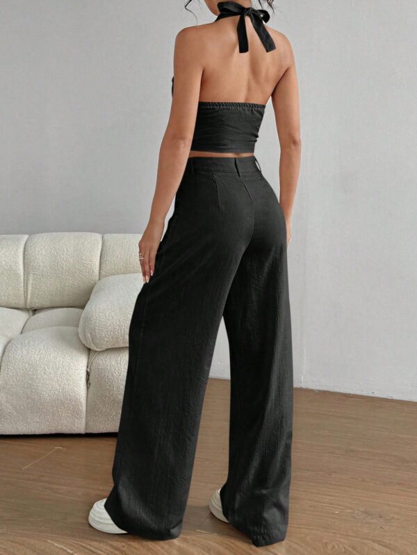 Set de 2 Piezas: Top Halter con Lazada y Pantalón Recto Casual - Image 2