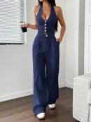 Set de 2 Piezas Boho: Chaleco con Lazo al Cuello y Pantalón Recto