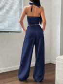 Set de 2 Piezas Boho: Chaleco con Lazo al Cuello y Pantalón Recto