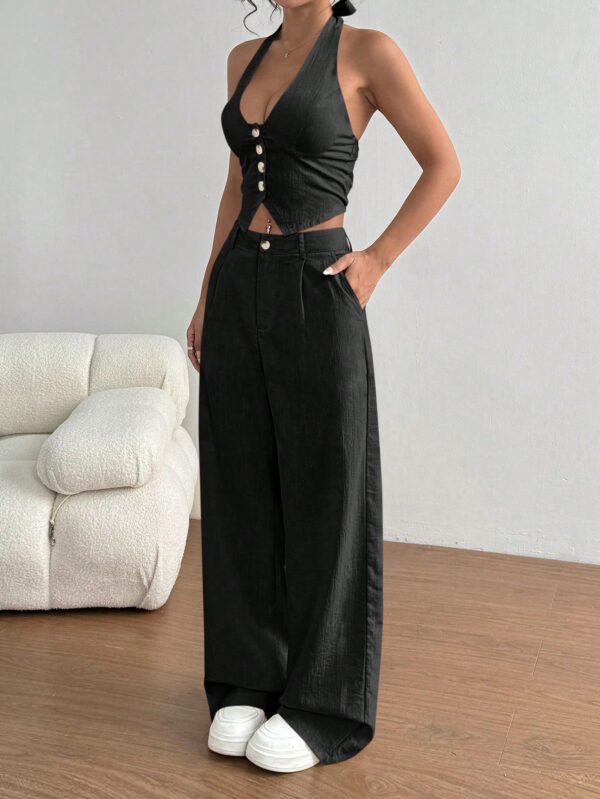 Set de 2 Piezas: Top Halter con Lazada y Pantalón Recto Casual - Image 6