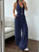 Set de 2 Piezas Boho: Chaleco con Lazo al Cuello y Pantalón Recto