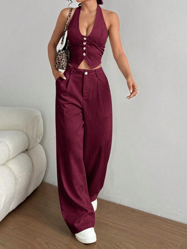 Set de 2 Piezas: Top Halter con Lazada y Pantalón Recto Casual - Image 17