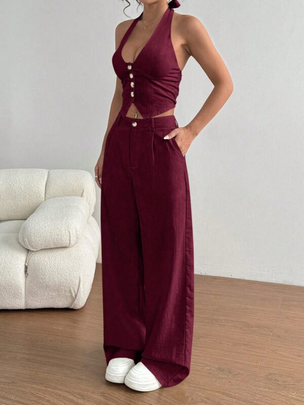 Set de 2 Piezas: Top Halter con Lazada y Pantalón Recto Casual - Image 19