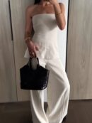 Set de Pantalón y Top Bandeau de Color Sólido para Mujer