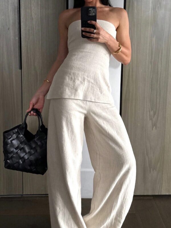 Set de Pantalón y Top Bandeau de Color Sólido para Mujer - Image 12