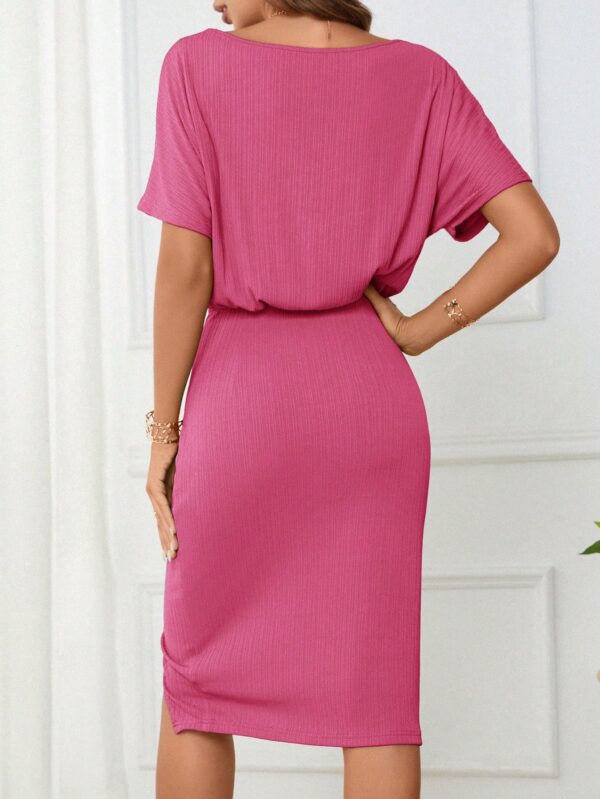 Vestido Casual con Cinturón y Falda Dividida de Manga Murciélago - Image 26