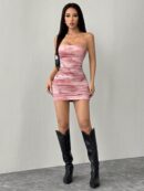 Vestido Mini Strapless con Estampado y Ruched