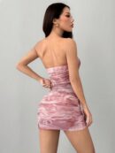 Vestido Mini Strapless con Estampado y Ruched