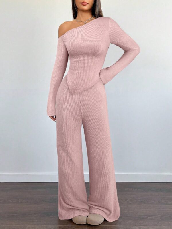 Conjunto Casual de Invierno Asimétrico 2 Piezas: Camiseta y Pantalón Ancho - Image 25