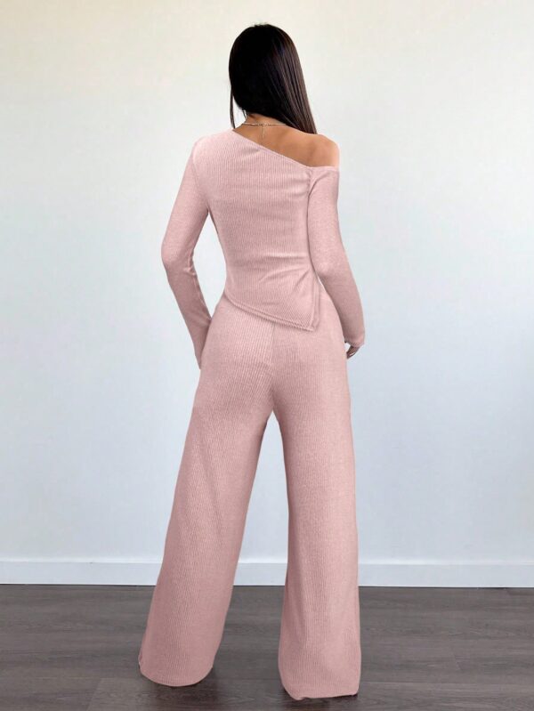 Conjunto Casual de Invierno Asimétrico 2 Piezas: Camiseta y Pantalón Ancho - Image 26