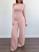 Conjunto Casual de Invierno Asimétrico 2 Piezas: Camiseta y Pantalón Ancho