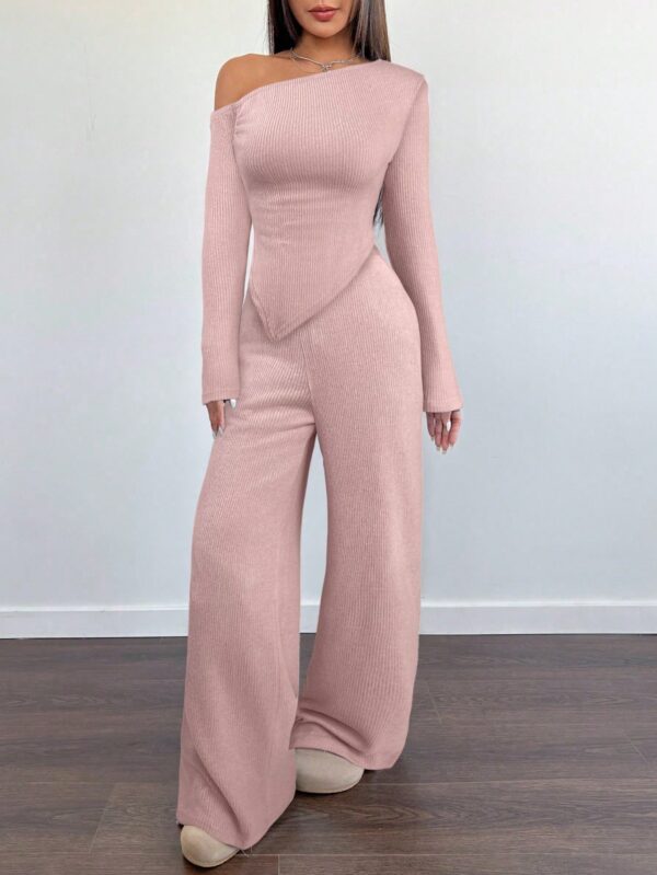 Conjunto Casual de Invierno Asimétrico 2 Piezas: Camiseta y Pantalón Ancho - Image 27