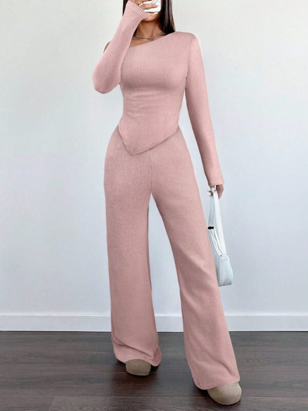 Conjunto Casual de Invierno Asimétrico 2 Piezas: Camiseta y Pantalón Ancho - Image 28