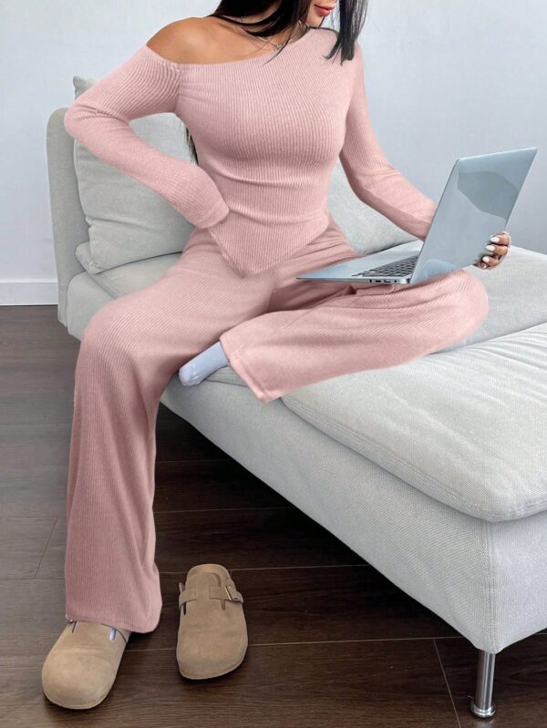 Conjunto Casual de Invierno Asimétrico 2 Piezas: Camiseta y Pantalón Ancho - Image 29