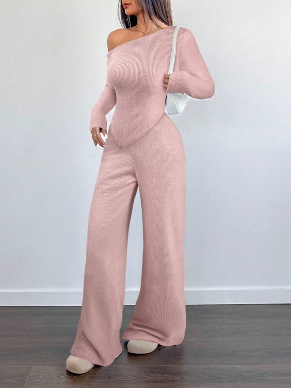 Conjunto Casual de Invierno Asimétrico 2 Piezas: Camiseta y Pantalón Ancho - Image 30