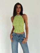 Top Camisola Acordonado con Volantes y Transparencia Semi-Sheer