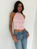 Top Camisola Acordonado con Volantes y Transparencia Semi-Sheer
