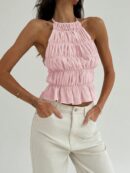 Top Camisola Acordonado con Volantes y Transparencia Semi-Sheer