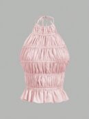 Top Camisola Acordonado con Volantes y Transparencia Semi-Sheer