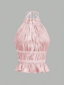 Top Camisola Acordonado con Volantes y Transparencia Semi-Sheer