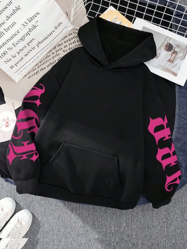 Buzo con Capucha Estampado de Letras, Casual para uso Diario - Image 3
