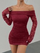 Vestido Bodycon de Encaje con Hombros Descubiertos