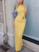 Set de Top Corto y Mini Falda Sin Mangas con Botones