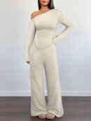 Conjunto Casual de Invierno Asimétrico 2 Piezas: Camiseta y Pantalón Ancho