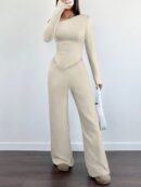 Conjunto Casual de Invierno Asimétrico 2 Piezas: Camiseta y Pantalón Ancho