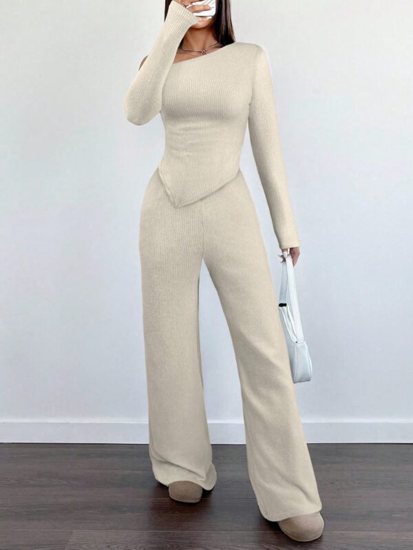 Conjunto Casual de Invierno Asimétrico 2 Piezas: Camiseta y Pantalón Ancho - Image 33