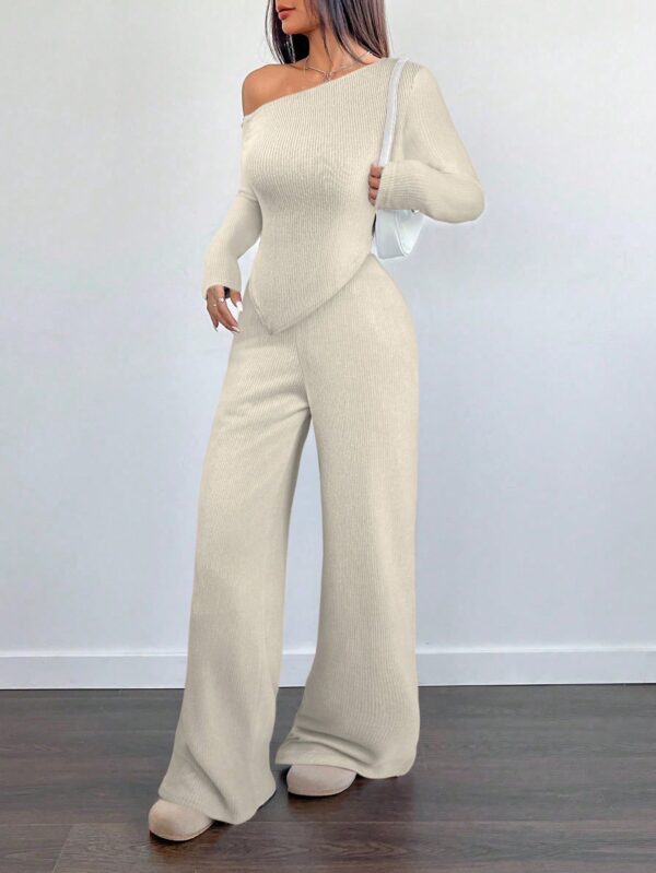 Conjunto Casual de Invierno Asimétrico 2 Piezas: Camiseta y Pantalón Ancho - Image 34