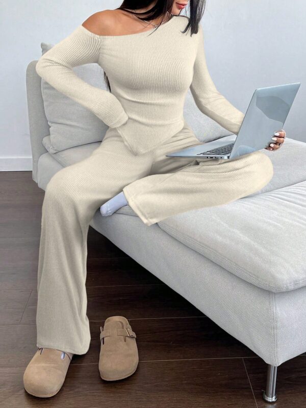 Conjunto Casual de Invierno Asimétrico 2 Piezas: Camiseta y Pantalón Ancho - Image 35