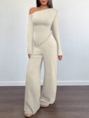 Conjunto Casual de Invierno Asimétrico 2 Piezas: Camiseta y Pantalón Ancho