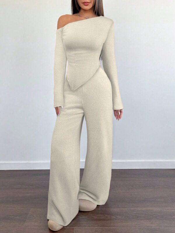 Conjunto Casual de Invierno Asimétrico 2 Piezas: Camiseta y Pantalón Ancho - Image 36