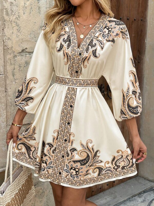 Vestido Casual Estampado con Cintura Alta y Manga Linterna - Image 18
