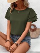 Camisa Casual de Verano con Mangas de Volantes en Color Sólido