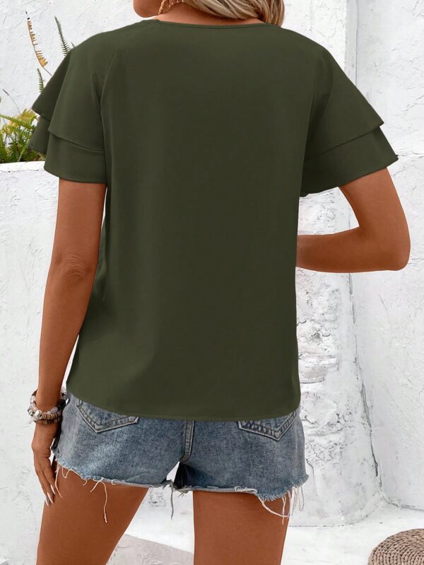 Camisa Casual de Verano con Mangas de Volantes en Color Sólido - Image 20