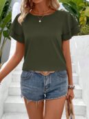 Camisa Casual de Verano con Mangas de Volantes en Color Sólido