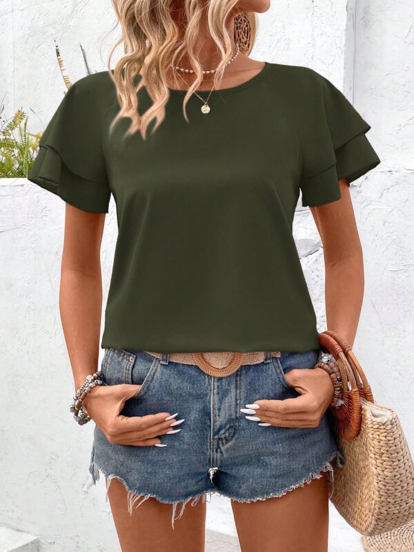 Camisa Casual de Verano con Mangas de Volantes en Color Sólido - Image 22