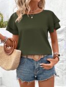 Camisa Casual de Verano con Mangas de Volantes en Color Sólido