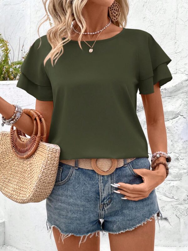 Camisa Casual de Verano con Mangas de Volantes en Color Sólido - Image 23