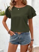 Camisa Casual de Verano con Mangas de Volantes en Color Sólido