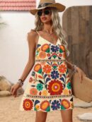 Vestido Mini Casual con Estampado Floral y Tirantes Espaguetis