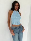 Top Camisola Acordonado con Volantes y Transparencia Semi-Sheer