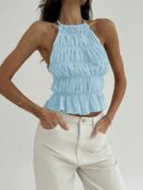 Top Camisola Acordonado con Volantes y Transparencia Semi-Sheer