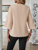 Blusa Casual de Manga Tres Cuartos en Color Sólido con Cuello V