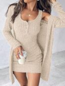 Conjunto de Vestido y Chaqueta en Tejido de Punto Azul